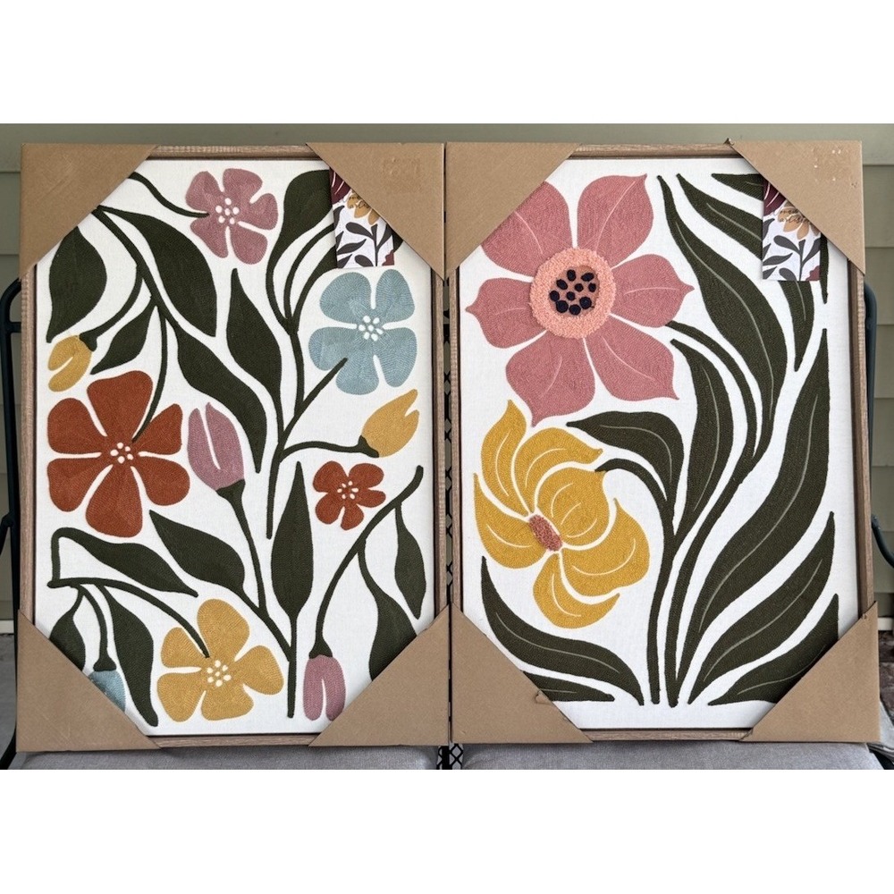 NWT BP Home Textile  Embroidered Woven Wall Art Vibrant Floral Decor 18"x26" Set